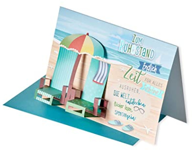 Ruhestand Pension Pop UP 3D Karte Grußkarte Strand Wasser 17x11cm