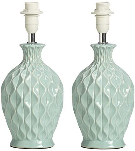2 Pack - Light Blue Vintage Ceramic Table Desk Lamp Base | 28cm Height | 1 x SES E14 Lamp Bulb Required | in-Line Switch | UK Approved | Honeycomb Urn Design