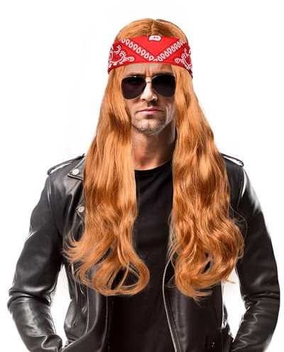 Aomig Rock Star Heavy Metal Wig Set - Retro Blonde Rocker 70s 80s Costume Accessories for Men/Women - Disco & Halloween Parties