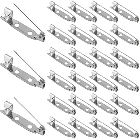 Gunwon 50 Stück Broschennadeln, Klassisch, Silber, Metall, sicherer Verschluss auf der Rückseite, 25 mm