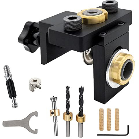 29 Pcs Gabarit De Percage Set, 3 En 1 Gabarit Tourillon Réglable, Guide De Percage avec Cheville Bois, Localisateur de Perforateur Pour Assemblage par Tourillons de Cheville À Bois (29)