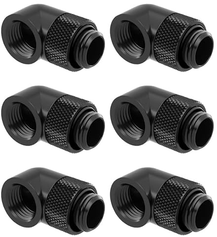 Dracaena.io - Paquete de 6 accesorios giratorios G1/4 de 90°, M-F, refrigeración por agua para PC, color negro