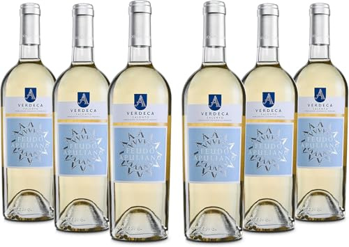 Feudo Apuliano Verdeca del Salento IGP, Vino Bianco dal Profumo di Frutta Gialla, Gusto Morbido e Fresco, 12% Vol, Confezione con 6 Bottiglie da 750 ml