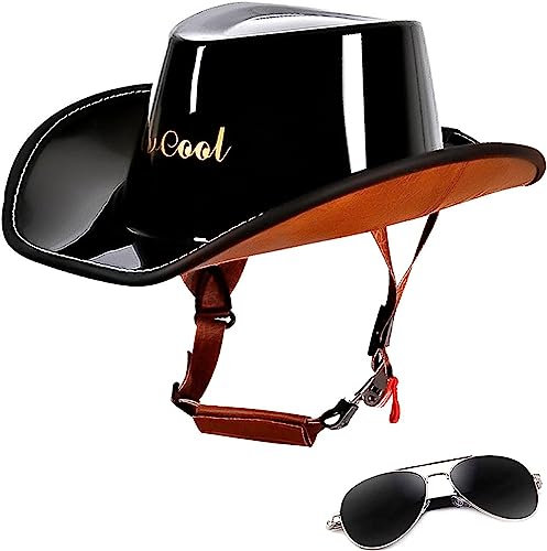 Retro Motorrad Halbhelm Sommer Damen Herren Western Cowboy Hut Roller Moped Helm Persönlichkeit Vintage Helm Mit Abnehmbarem Futter Geeignet DOT-Geprüft A,M(57-58cm)