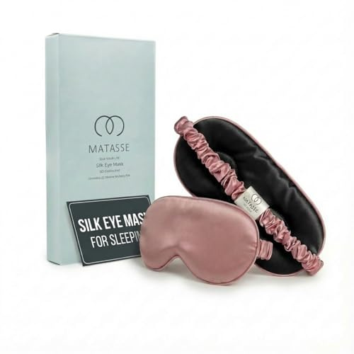 MATASSE Schlafmaske Seide 3D Aus 22 Momme Maulbeerseide Klasse 6A, Seiden Schlafmaske Mit Konturierten Augenmulden Für Damen Und Herren, Italienisches Design, Farbe: Schwarz/Rosa