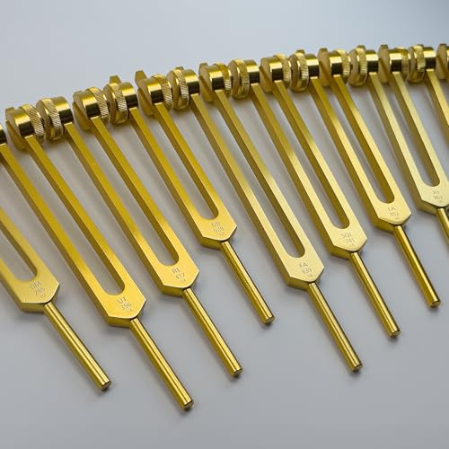 Secret Solfeggio Stimmgabel-Set für Kofferraumbefestigungen, Gold, 9-teilig | Speziell für die Verwendung mit Stiefelbefestigungen – Klangübungen, Meditation und präzise Platzierung