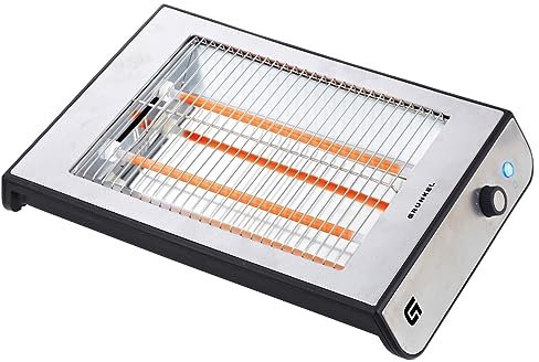 Grunkel - Tostadora de pan plana para 4 rebanadas de 600w TSP-INOX con 6 niveles de temporizador y señal acústica de finalización. Incluye bandeja recogemigas extraíble (Inox)