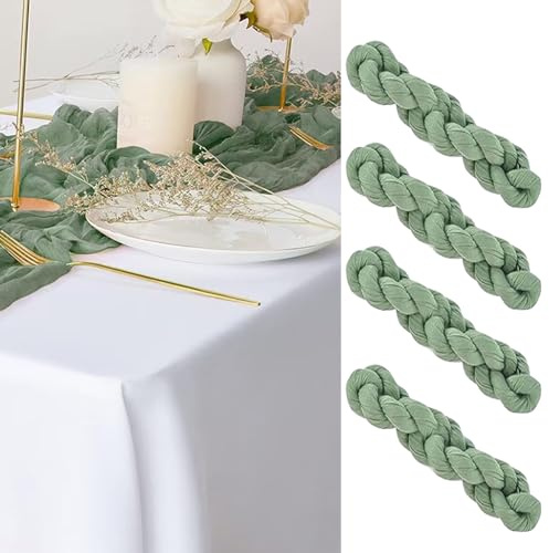ALLWYOU 4 Stück Tischläufer Grün Rustikale Gaze Tischläufer Hochzeit Tischläufer Salbeigrün Eukalyptus Grün Käsetuch Tisch Läufer Tischdekoration für Party Geburtstag 300*90cm