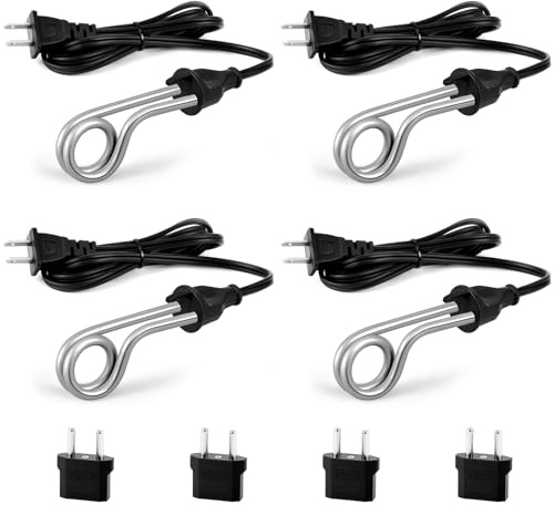 4 Pcs Immersion Heater Small Portable Immersion Water Heater 300w 120/240v Dual Voltage Traveling Camping Accessories for Coffee Tea Soup Electric Water Portable Reheater(Black)