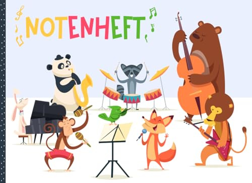 Notenheft für Kinder: Blanko Musikheft mit große linien für den Musik-Unterricht A5 Querformat, 4 Systeme pro Seite, Große Notensysteme