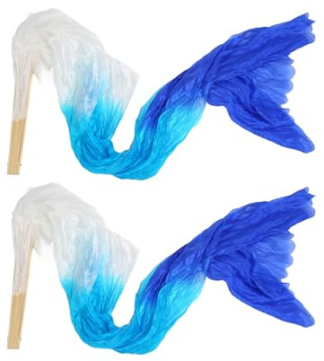 gernie 2 Stück Handgemachte gefälschte Seide Bauchtanz Fächer Schleier, Bauchtanz Lange Faltventilatoren Länge 150 cm, Kunstseide Bauchtanz Schleier Für Bambus-Fans Tanzperformance, gernie0x9obz8p71