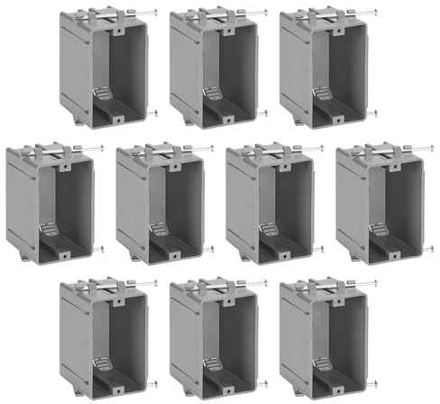 Maxxima 1 Gang 18 cu. in. PVC New Construction Electrical Switch and Outlet Junction Box, New Work Non-Metallic Electrical J-Box w/Nail, ETL Listed, 2 Hour Fire Rating, Gray, 10-Pack