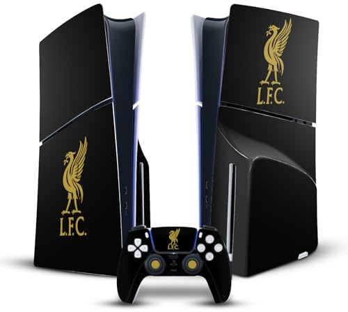 Head Case Designs Officially Licensed Liverpool Football Club Liver Bird Gold On Black Art Vinyl Sticker Gaming Skin Decal Compatible With Sony PS5 Slim Disc Edition Console & DualSense Controller