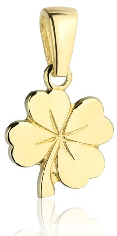 Rodium - 585 Gold Kleeblatt Anhänger Damen - Kettenanhänger aus 14 Karat Echtgold - Vierblättriges Kleeblatt mit Gravur - Goldschmuck Geschenk für Frauen