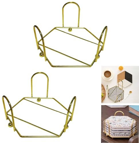 Eabdice 2 Stück Metall Untersetzer Halter, Getränk Tasse Rack, Eisen Metall Halter, für Geschirr im Wohnzimmer, in der Küche und im Schlafzimmer (Golden)