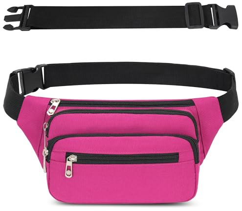 IHIGOGOFA Bauchtasche Gürteltasche Hüfttasche mit Einem 60 cm Verlängerten Gürtel Unisex Modern Umhängetaschen Handytasche für Outdoor Reise Wandern Hundetraining Damen und Herren (Rosenrot)