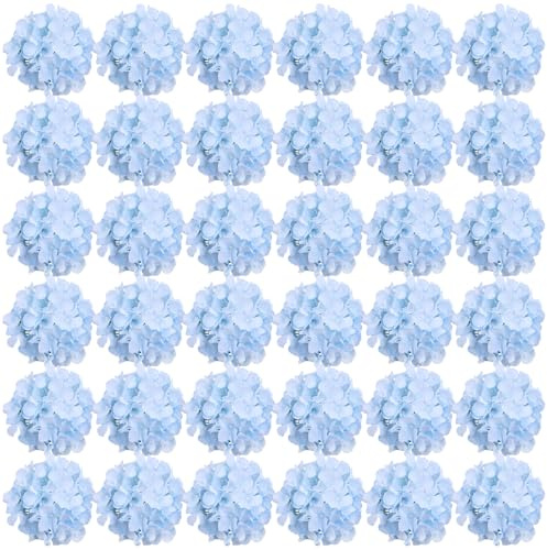 FagusHome 35 Pcs Silk Hydrangea Heads Artificial Flowers Heads with Stems Fake Hydrangea Flowers Head Diameter 7 Inches for Home Wedding Décor (Light Blue)