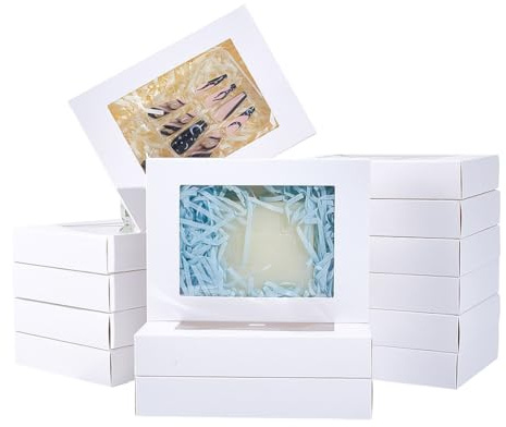 Weißes Papier Boxen Geschenkbox Klein Kleine Schachteln Geschenkbox Wiederverwendbar Durchsichtig Geschenkboxen mit klarem Fenster Displaybox Für Party Weihnachtstag Geburtstag Hochzeit 10x14x2.5cm