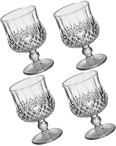 Garneck Diamond Cut Crystal Wine Glasses Set 4pcs, Delicate Frosted Goblets for Brandy and Sparkling Wine, Elegant Home and Party Banquet Glassware