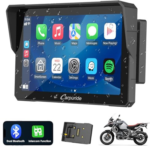 Carpuride W702B Pro Motorrad-Carplay-Bildschirm mit Halterung für BMW-Motorräder, Kabelloses CarPlay & Android Auto, 7 Zoll-Wasserdichter-Touchscreen, Dual-Bluetooth, Gegensprechfunktion, Navigation.