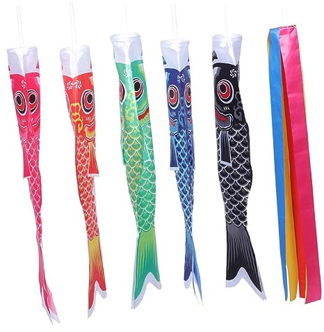 Parliky 6 Stück Koi Nobori Windsäcke Hängend 40cm Bunt Japanischer Karpfen Windsack Gartendekoration Außenschmuck Für Garten Hof Terrasse