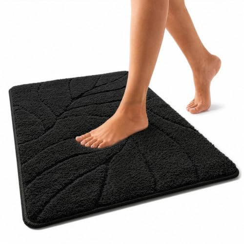 Floordirekt Badteppich - extra flauschig & schnelltrocknend - Badezimmerteppich mit rutschhemmender Rückseite - Badematte Duschvorleger (Maris) (Schwarz, 60 x 120 cm)