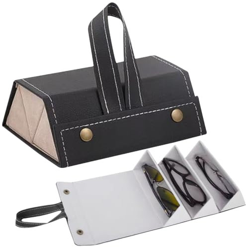YqsIbth Portable Sunglasses Travel Organizer, 3 Slots Foldable Sunglasses Storage Case, Sunglasses Case Organizer, PU Leather Eyeglass Case, Eyeglasses Holder Box for Men Women(Black)