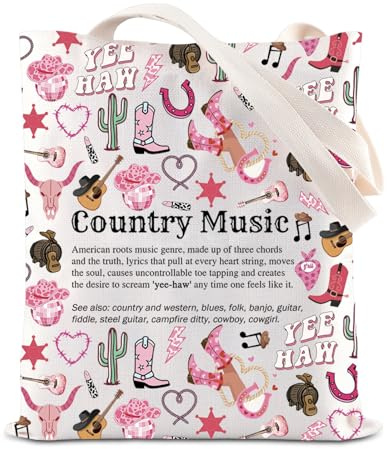TSOTMO Country Music Lover Gift Country Cowboy Sac fourre-tout Guitare Cadeau de musique Country Girl Sac à bandoulière Bottes de cowgirl Cadeaux, Musique country, Large