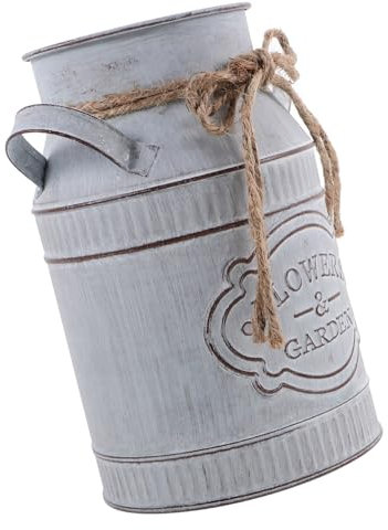 Alipis alte Vase Metall Blumenvase Landhausstil Blumenvase Rustikale Antikes Metall Eimer Design Bauernhaus-Vasen aus kleine dekorative Krüge Galvanisiertes Eisen Grey