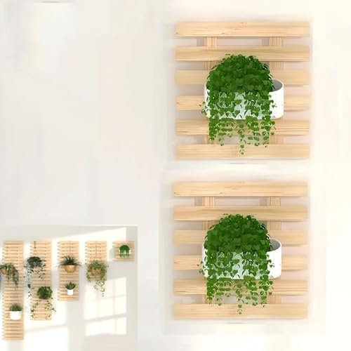 Rankgitter Holz Wandregal für Blumentopf, 2 Stück Set 30x30 cm Balkon An der Wand montiert Hölzern Blumentopfhalter, Holz Rankhilfe Perfekt für den Garten, Balkon und Terrasse