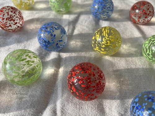 FAIRY TAIL & GLITZER FEE 14 Große Glaskugeln 35mm Bunt Gepunktet Murmeln Groß Murmel Dekokugeln Kugelbahn Pflanzendeko Glas Kugel Garten Deko