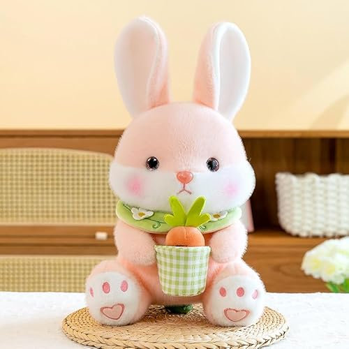 Shyllin Peluche Lapin, Lapin en Peluche de Pâques, Jouet en Peluche Lapin Carotte, Bunny Rabbit Muppet Toys, Décorations de Pâques, Lapin Peluche Paques, Cadeau Anniversaire pour Enfants Bébé (Rose)