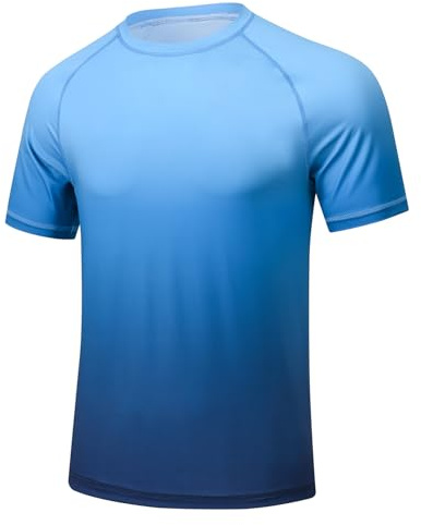 Huayuzh Mens Swimming Short Sleeve Shirt Rash Guards Gradient Blue XL