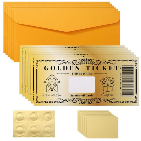 Gosknor 6 Boletos de Rascar Falsos, Golden Ticket Polar Express Surprise Reveal Scratch Card con Sobre Regalo de Cumpleaños Día de San Valentín Navidad para Novias Esposas y Mujeres
