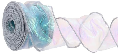 PATIKIL 4 cm x 9.1 m Organzaband, Irisierendes Grau Geschenkverpackung Schleifenband breit, Dekoband, glitzerndes Geschenkbänder mit Scroll, für Hochzeit, Weihnachtsbaum, Schleifen