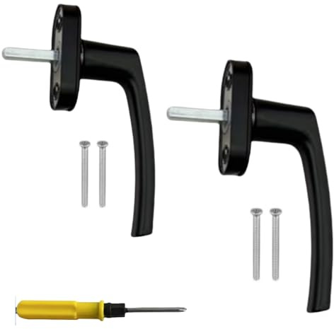 CNKHDZ Lot de 2 poignées de fenêtre en aluminium, poignées de fenêtre en aluminium noir poignée de porte fenêtre longueur 35 mm serrure pour battants et vasistas installation simple