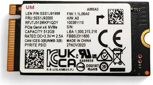 UM 512GB AM6A0 M.2 2242 42mm NVMe PCIe Gen 4 x4 TLC SSD, RPJTJ512MKP1QDY, for Laptop, Notebook, Pc - Internal Solid State Drive (OEM New)