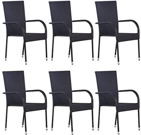 Myheimly 6X Gartenstuhl Stapelbar Gartensessel Stapelstuhl Essstuhl Stapelsessel Stuhl Sessel Stühle Gartenmöbel Terrasse Poly Rattan Schwarz,Schwarz,6 PZ