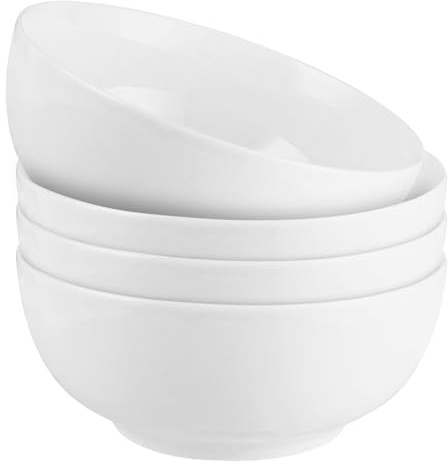 LOPYXBR Juego de 4 cuencos para cereales, 1000 ml, porcelana, 18 cm, tamaño grande, para ensaladas, sopas, ramen, frutas