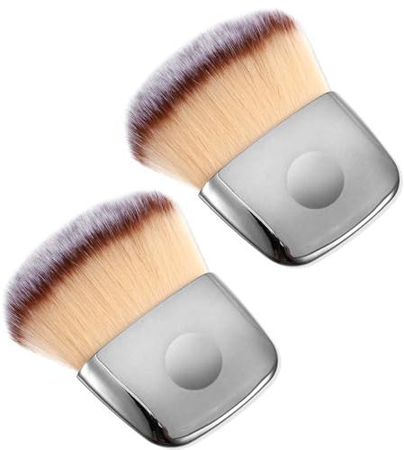 2 Pcs Small Makeup Blush Mini Powder Brush Mini Multi-functional Loose Powder BrushesPortable Soft Hair Beauty Tool Brushes Set for Blending Liquid Cream or Powders Cosmetics Women Silver