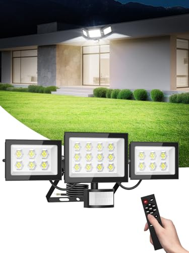 LED Strahler mit Bewegungsmelder Außen 100W,6500K Scheinwerfer mit Fernbedienung,10000LM Superhell Außenstrahler m𝐢t Bewegungsmelder,IP66 Wasserdicht LED Fluter Flutlicht für Garten Veranda Garage