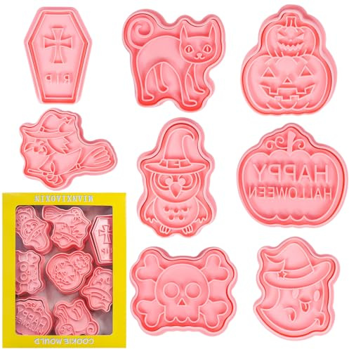 8 Pezzis Set di formine per biscotti di Halloween, pressabili in 3D per Halloween, Set di formine per biscotti in plastica per Hallowe'en (B)