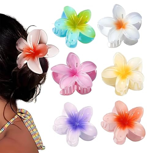 GNALIA Pinzas Pelo Mujer - 6 Unidades En Colores Blanco Púrpura, Azul, Amarillo, Naranja, Rosa Y Blanco Naranja, Accesorios Para Cabello Hawaiano Con Flores Plumeria Para Cabello Grueso