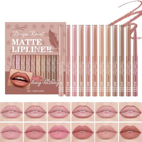 Mrettick 12 Colors Matte Lip Liner Pens Set，Cream Glide Lip Liner Natural Lip Makeup Soft Pencils Lipstick Set, Long-Lasting,Non-Sticking，Gifts for women
