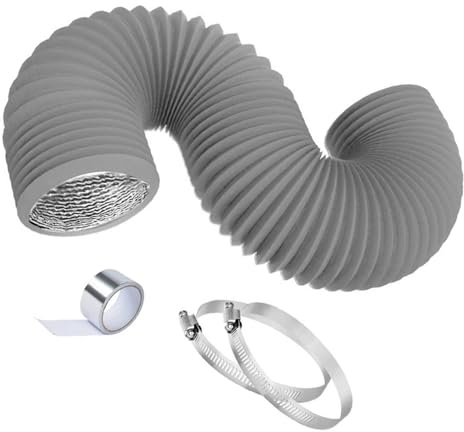 Guaber Manguera de ventilación flexible de aluminio de 2,5 m con clips para aire acondicionado y secadora, filtro de escape para secadora comercial para cuarto de lavado
