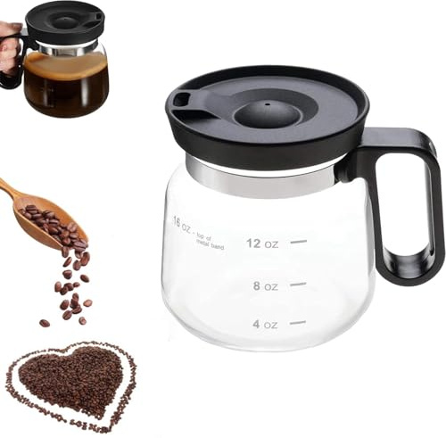 Anjoize Coffee Pot Mug, 16 Oz Glass Coffee Pot Mug, Mini Heatproof Clear Cup, with Straw Lid, for Hot Teas, Hot Chocolate (1pc)