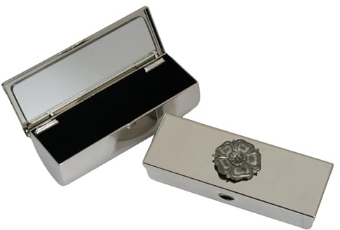 English Rose Metal Lipstick Case with Mirror Silver Personalised Engraving Gift 119