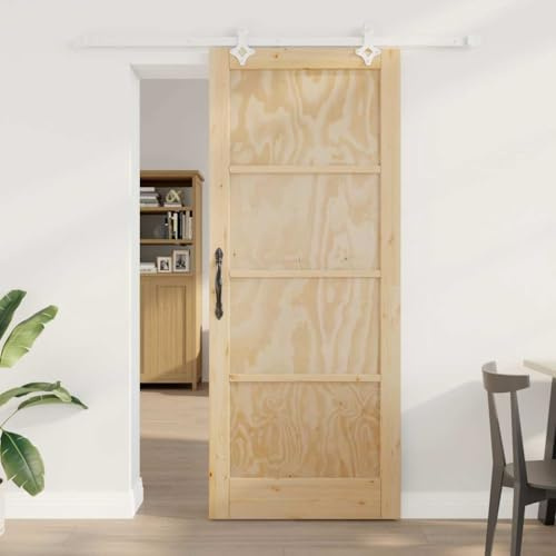 QJBSAVVA Moderne weiße Schiebetür mit Zarge 183 x 4 x 211 cm aus massivem Kiefernholz und Stahl Mattoptik Robuste Tür für Flur Wohnzimmer Schlafzimmer Modernes Design Platzsparend