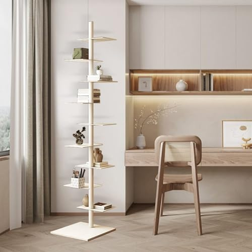 TWSOUL 9 Tier Bookshelf, Metal Floor Standing Bookcase, Space-Saving Corner Shelf, Book Shelves for Books CDs Movies, Book Shelf for Bedroom, Living Room, Home Office (White)