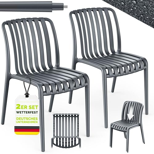 tillvex Juego de 2 sillas de jardín apilables, resistentes a la intemperie, sillas de exterior de hasta 120 kg, sillas de jardín para exteriores, muebles de terraza, balcón, jardín, terraza